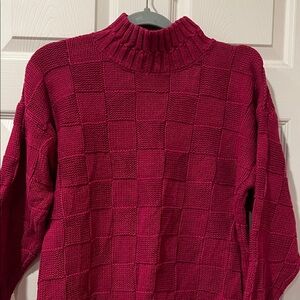 Vintage Berry Red Textured Turtleneck Sweater